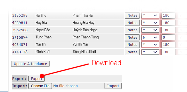 MyTimetable example showing Attendance and Attendance Merged links
