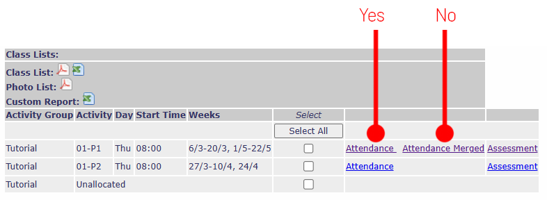 MyTimetable export location for downloading the attendance sheet